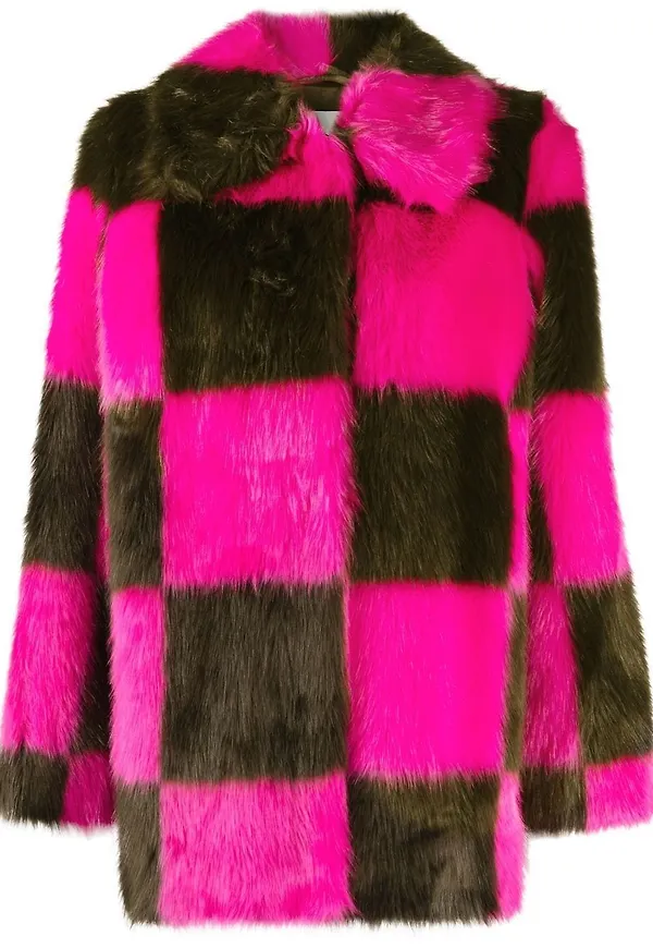STAND STUDIO rutig kappa i konstpäls - Rosa