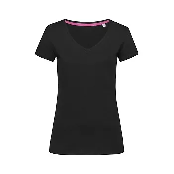 Stedman Megan V-neck Svart ringspunnen bomull Large Dam