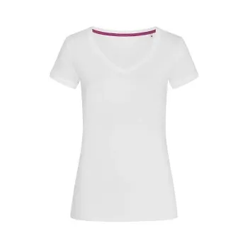 Stedman Megan V-neck Vit ringspunnen bomull Large Dam