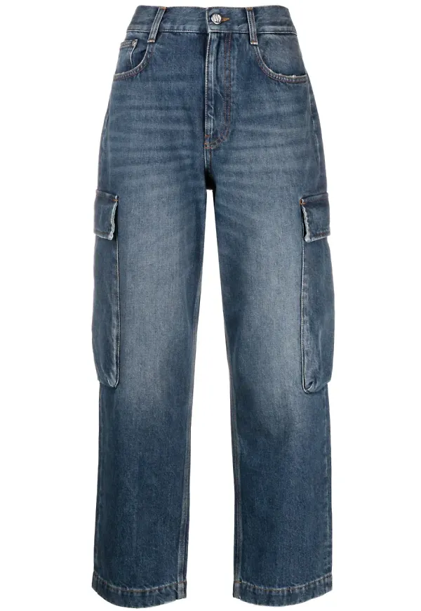 Stella McCartney croppade cargojeans - Blå