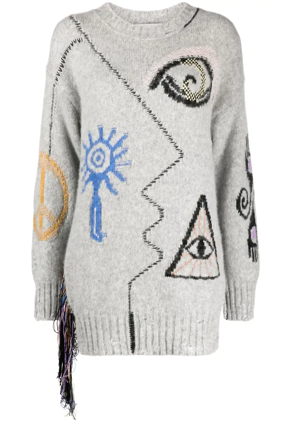 Stella McCartney Folk tröja med brodyr - Grå