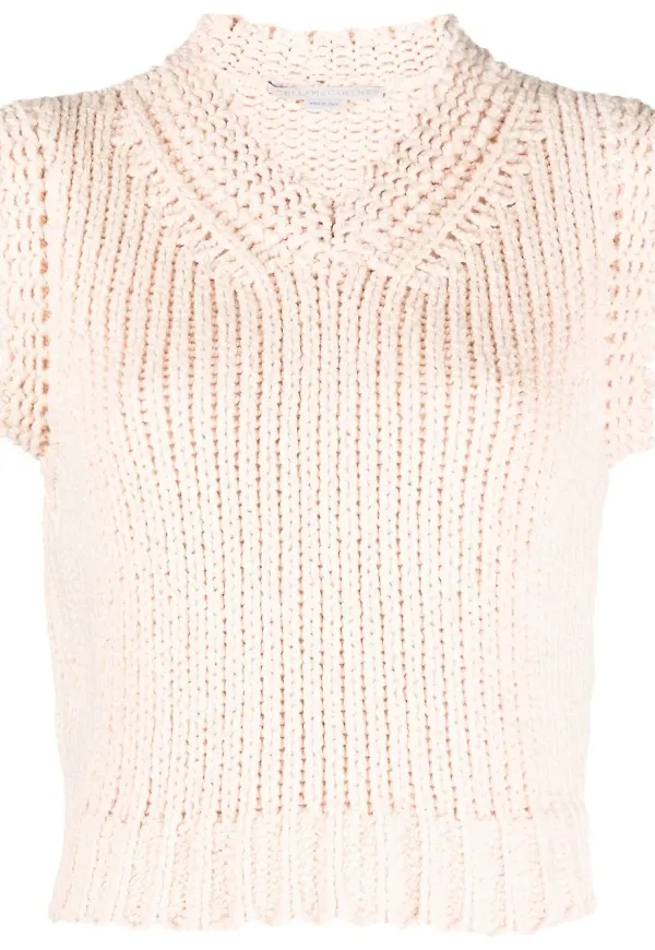 Stella McCartney grovstickad v-ringad väst - Rosa