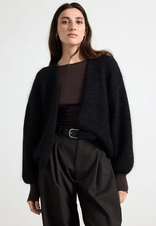 Stickad cardigan i mohairblandning