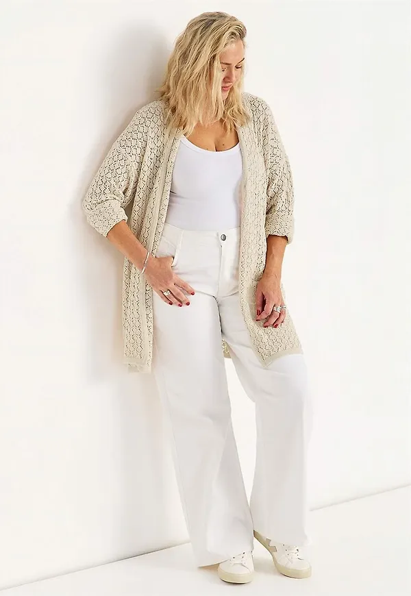 Stickad cardigan med hålmönster