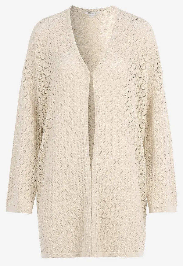 Stickad cardigan med hålmönster