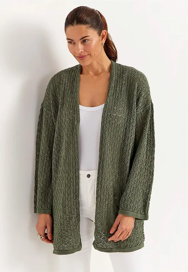 Stickad cardigan med hålmönster
