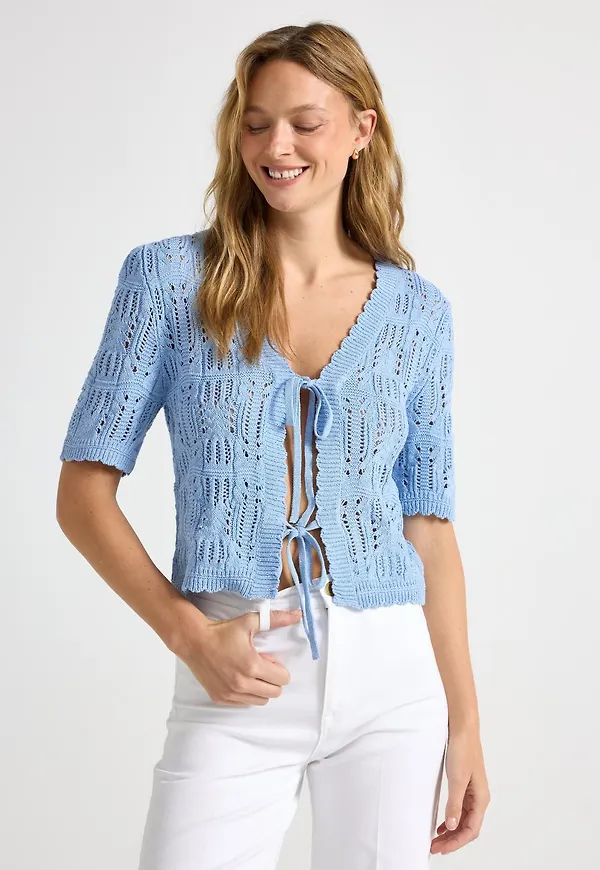 Stickad cardigan med korta ärmar