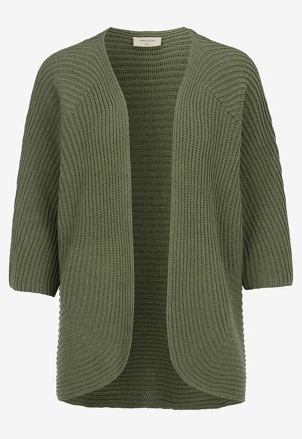 Stickad cardigan med trekvartsärm