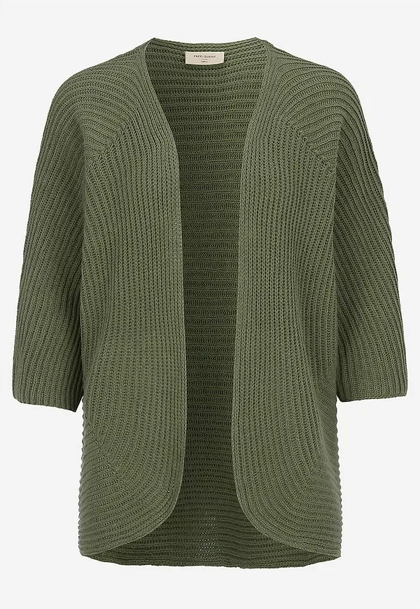 Stickad cardigan med trekvartsärm