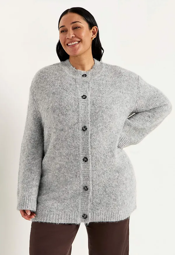 Stickad, lång cardigan