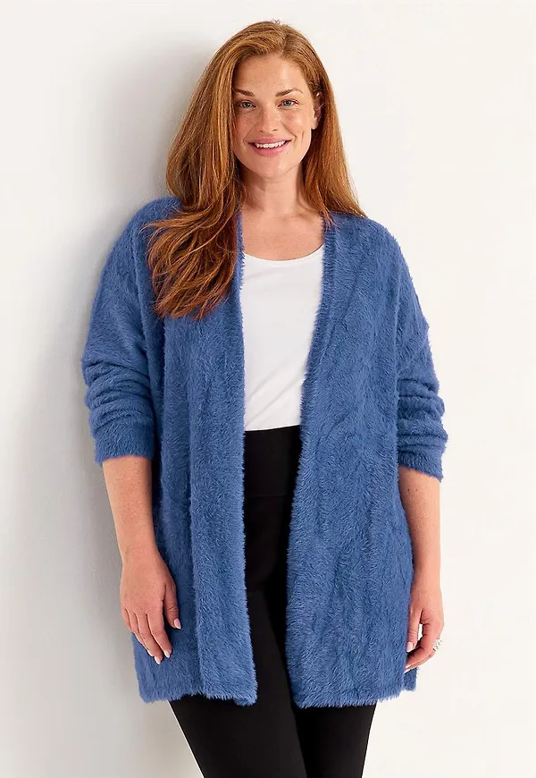 Stickad, öppen cardigan