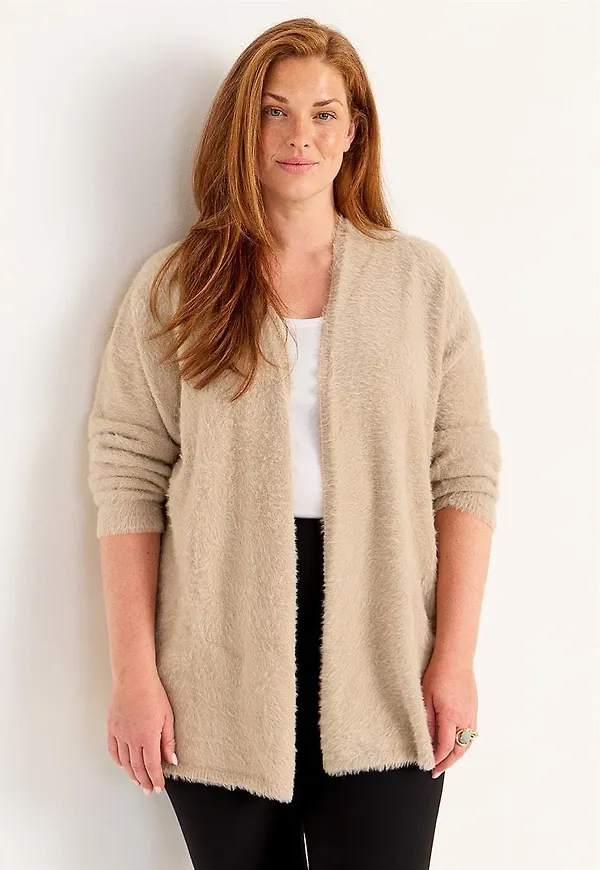 Stickad, öppen cardigan