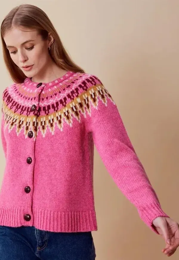 Stickad Retro Cardigan - Joelle Pink