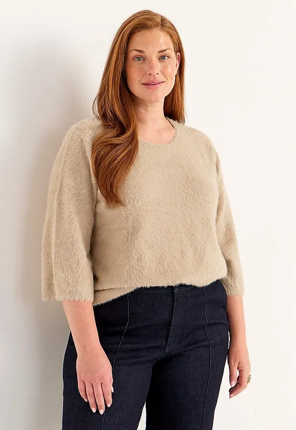 Stickad tröja med 3/4-ärmar