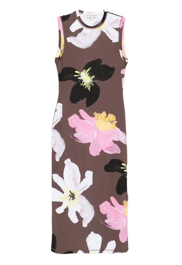 Stine Goya blommig ärmlös klänning - Brun