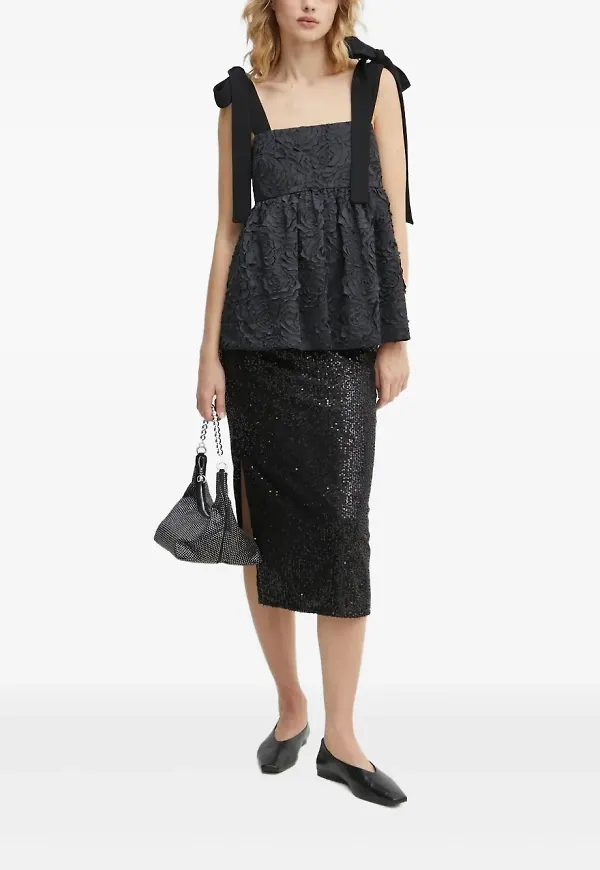 Stine Goya blommig blus med rosett - Svart