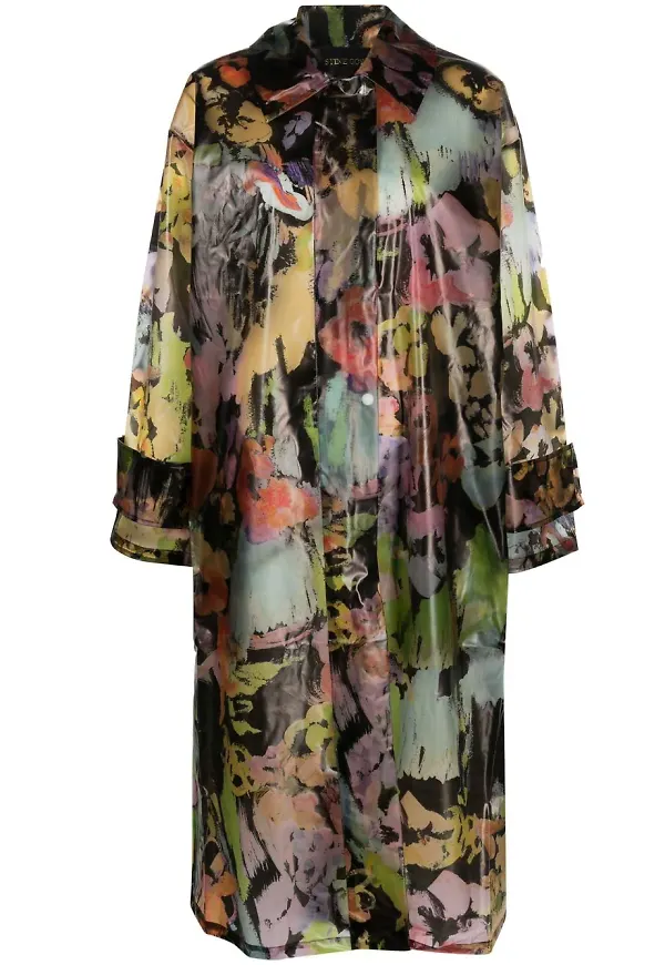 Stine Goya blommig regnkappa i oversize-modell - Svart