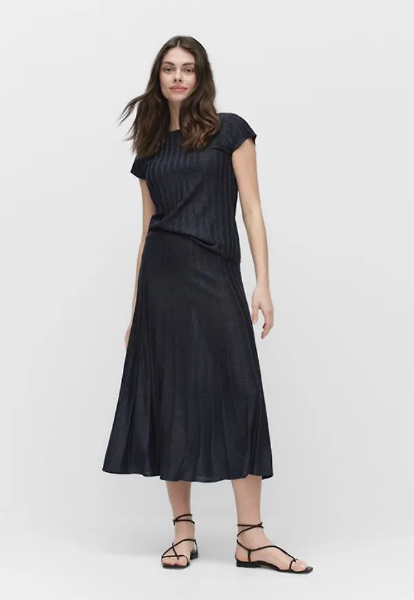 MQ Marqet Stockh lm Lisa Knitted Skirt Midikjol Navy Lurex Dam XS