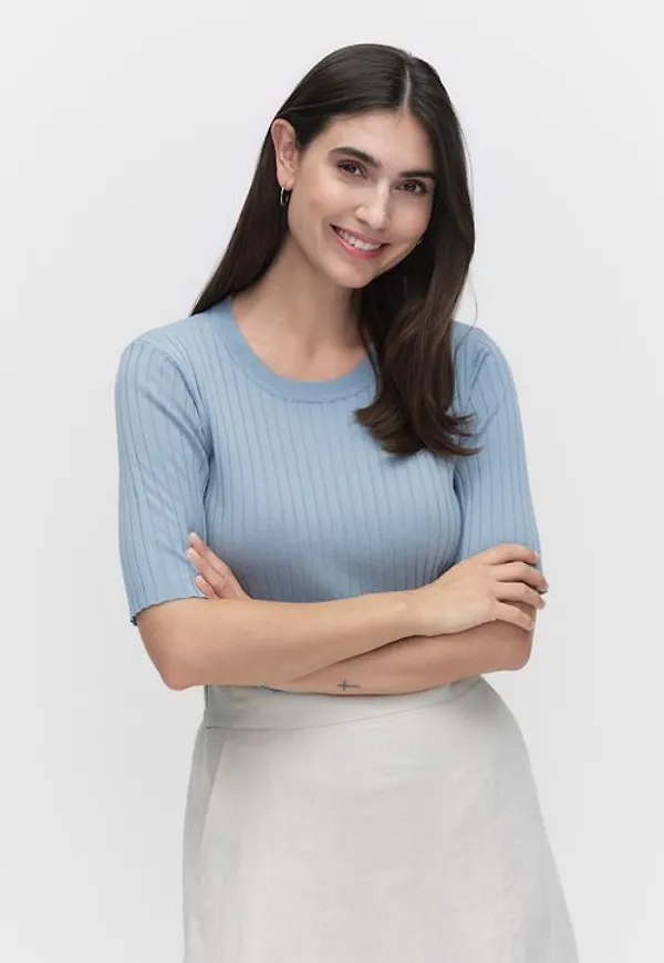 MQ Marqet Stockh lm Ruby Knitted Top Stickade Tröjor Mid Blue Dam XS