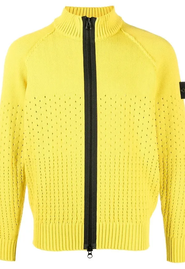 Stone Island Compass-patch pointelle-knit cardigan - Gul