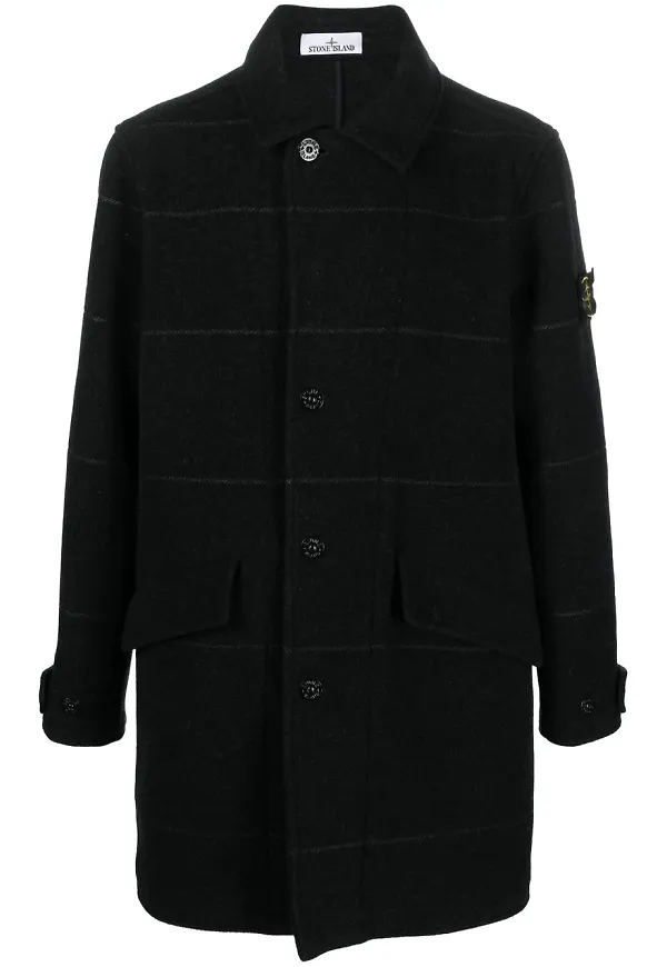 Stone Island enkelknäppt randig kappa - Svart