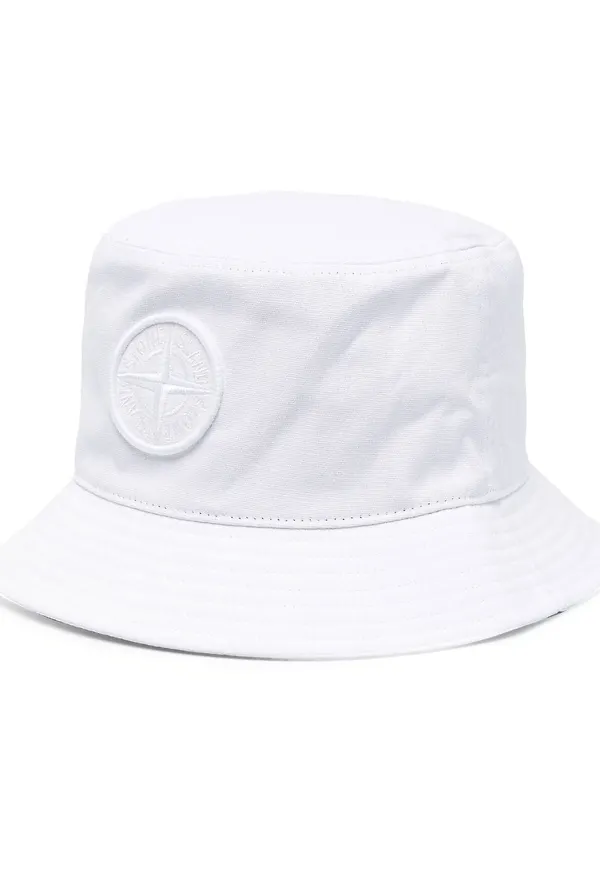 Stone Island fiskehatt med broderad logotyp - Vit