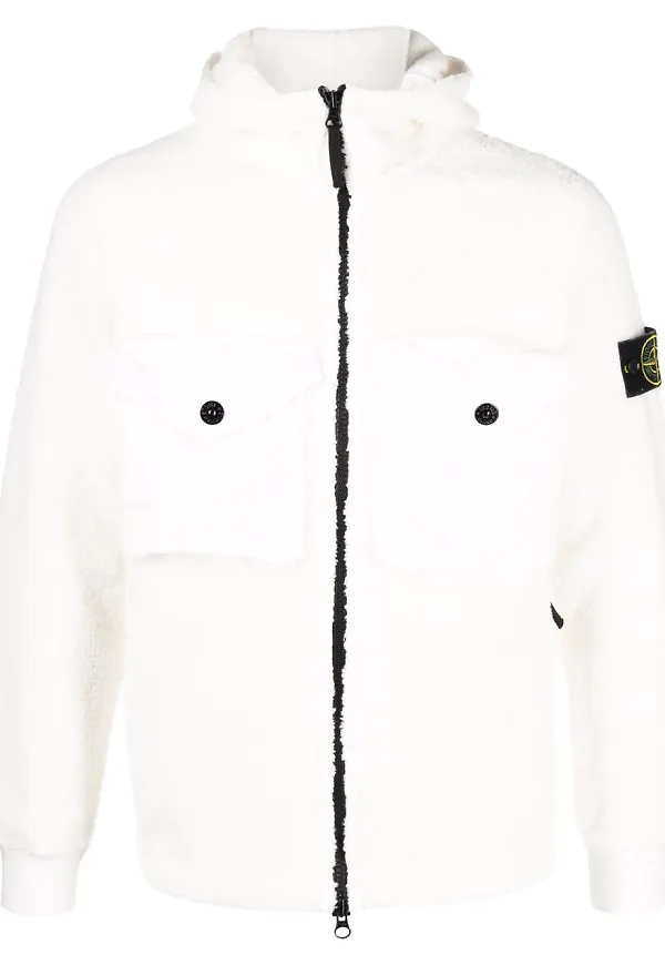 Stone Island fleecejacka med kompassmärke - Vit