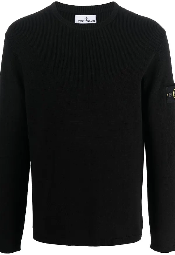 Stone Island grovstickad tröja med logotyp - Svart