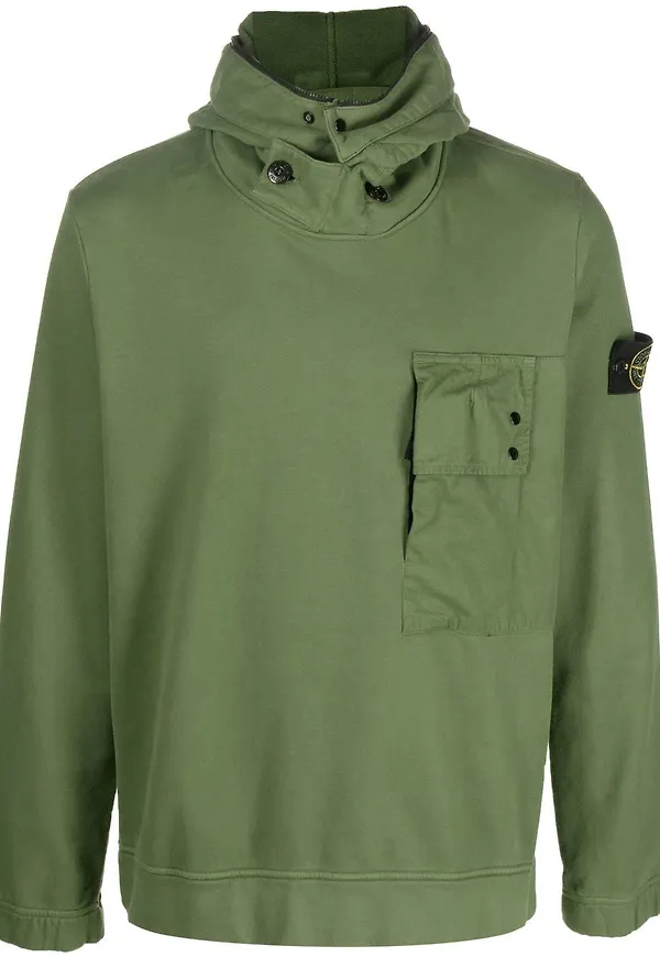 Stone Island hoodie med kompassmärke - Grön