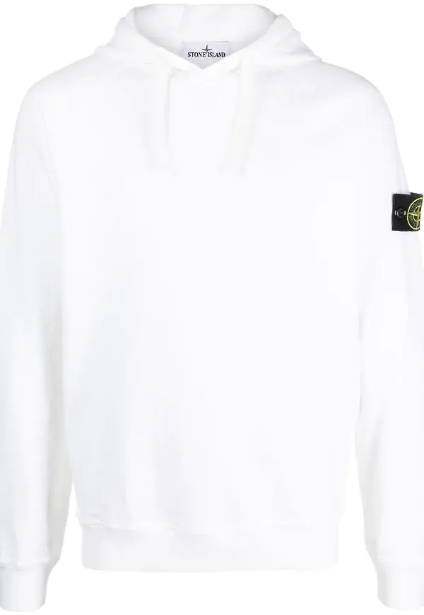 Stone Island hoodie med märke - Vit