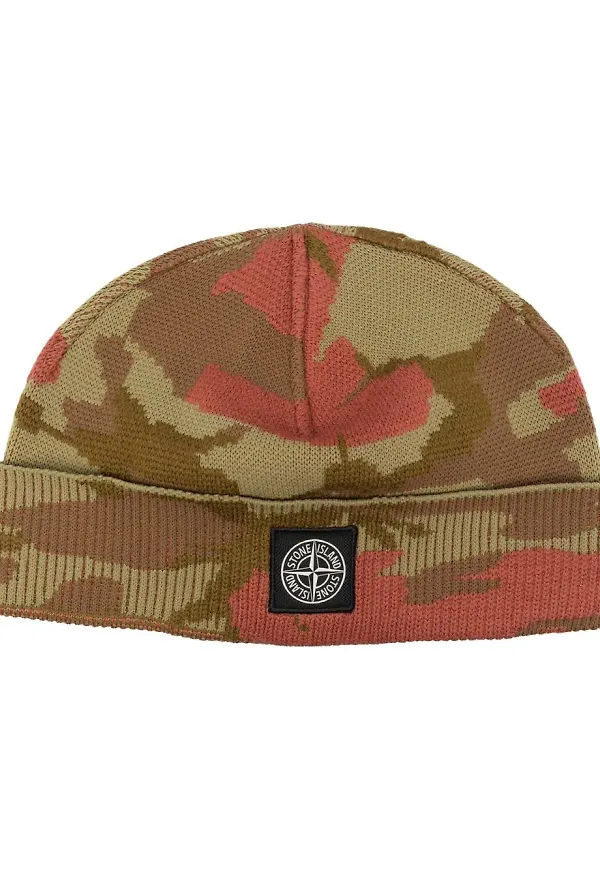 Stone Island kamouflagemönstrad stickad mössa - Grön