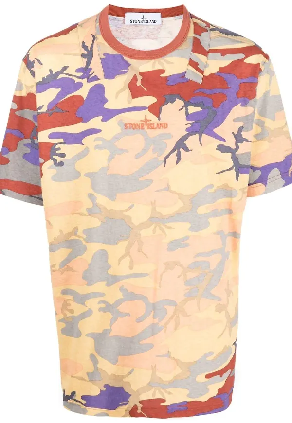 Stone Island kamouflagemönstrad t-shirt - Gul