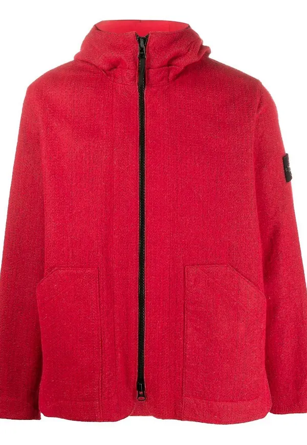 Stone Island lättviktsjacka med huva - Röd