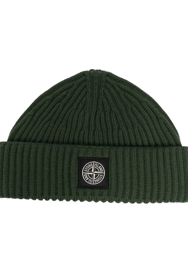 Stone Island ribbad mössa med kompass - Grön
