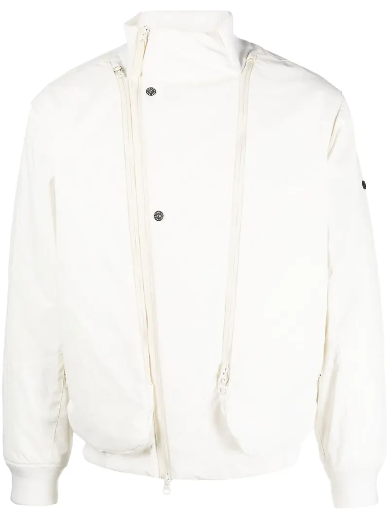 Stone Island Shadow Project bomberjacka med asymmetrisk knäppning - Vit