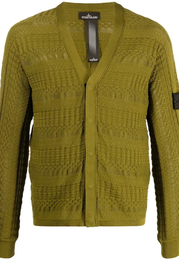 Stone Island Shadow Project stickad kofta med knäppning - Grön