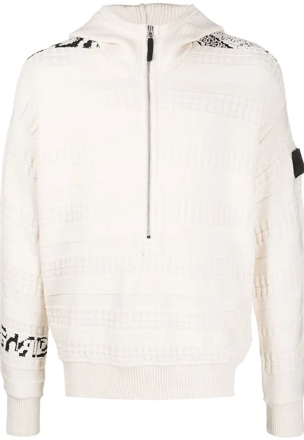 Stone Island Shadow Project stickad tröja med huva - Vit
