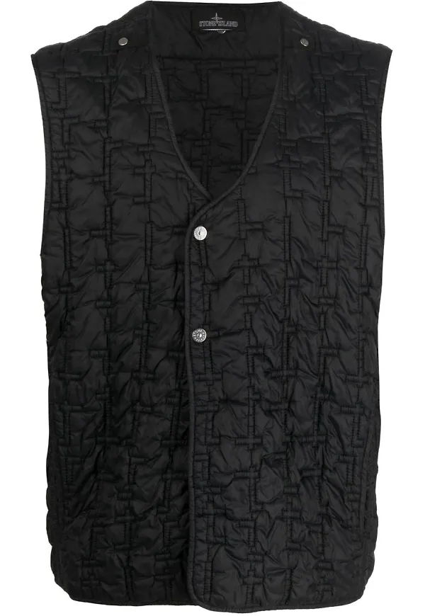 Stone Island Shadow Project v-ringad quiltad väst - Svart