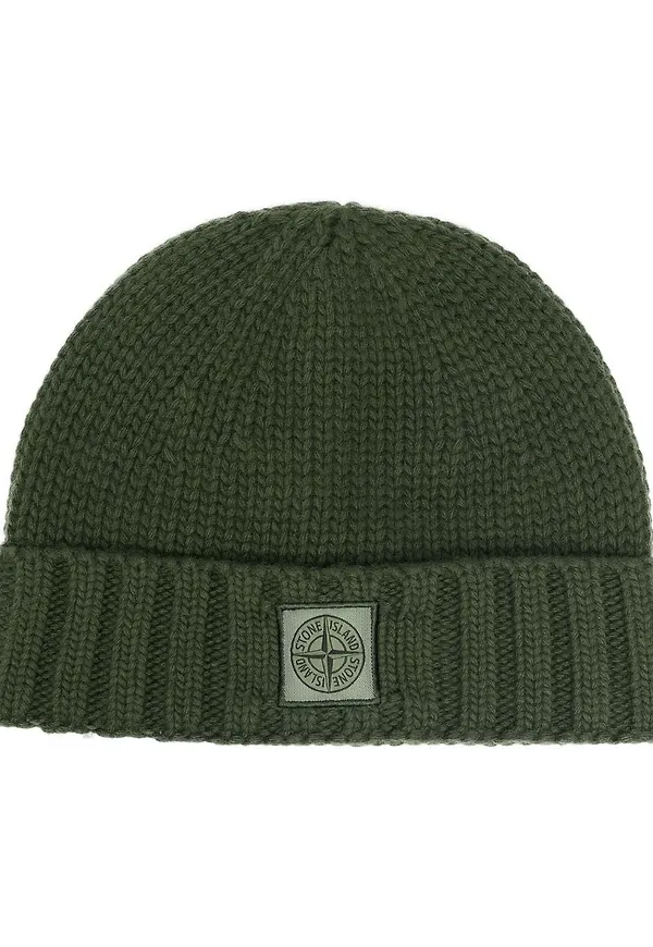 Stone Island stickad mössa med logotypmärke - Grön