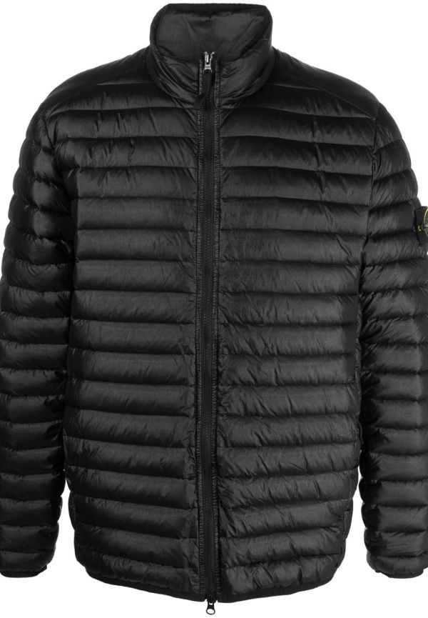 Stone Island vadderad jacka med märke - Svart