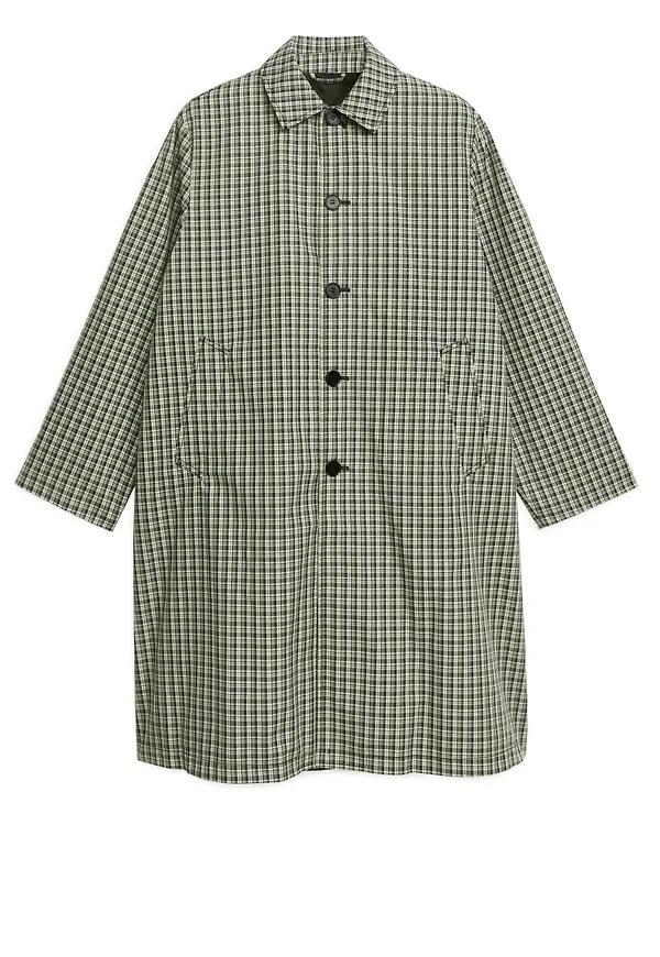 Straight-Fit Check Coat - Green