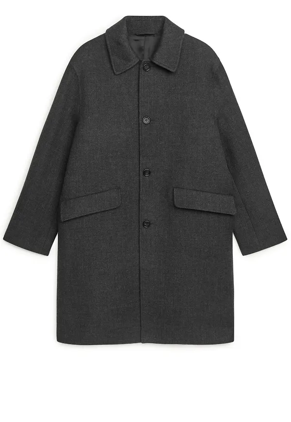 Straight-Fit Wool Coat - Black
