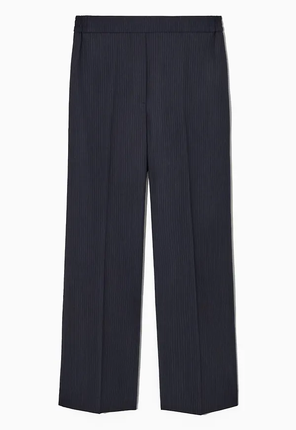 STRAIGHT-LEG ELASTICATED WOOL TROUSERS