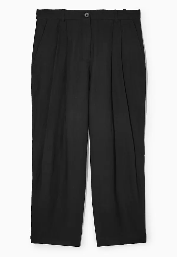 STRAIGHT-LEG LINEN-BLEND TROUSERS
