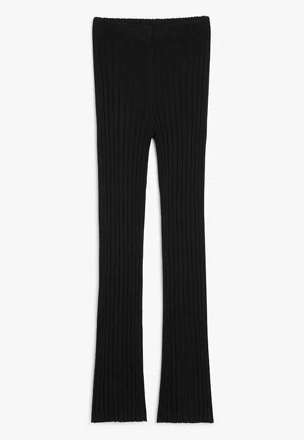 Straight-leg ribbed trousers - Black