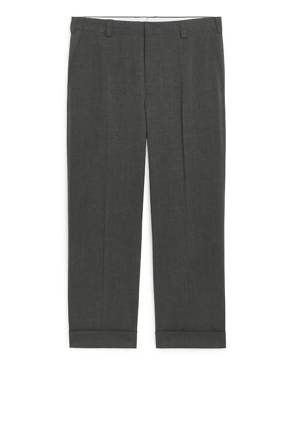 Straight-Leg Wool Trousers - Grey