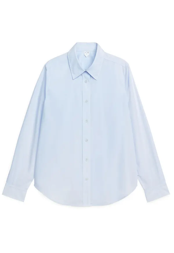 Straight Cut Poplin Shirt - Blue