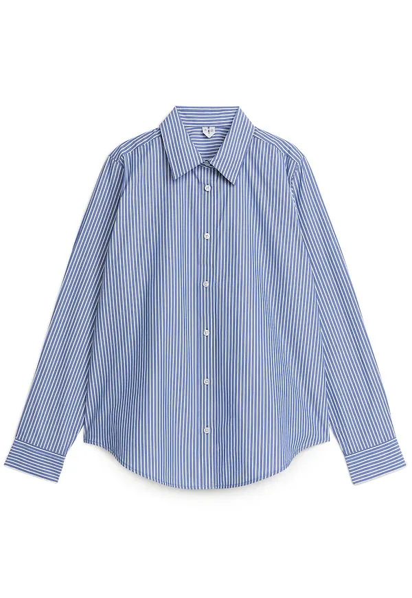 Straight Cut Poplin Shirt - Blue