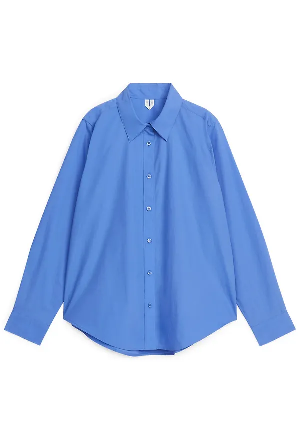 Straight Cut Poplin Shirt - Blue