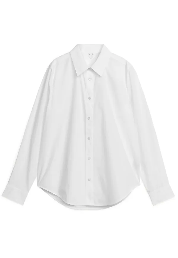 Straight Cut Poplin Shirt - White